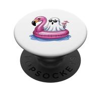 Summer Ghost with Flamingo Pool Party PopSockets PopGrip Adhésif