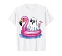 Summer Ghost with Flamingo Pool Party T-Shirt