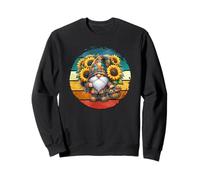 Summer Gnome In Patchwork Dress On Retro Sunset Sunflower Sweatshirt