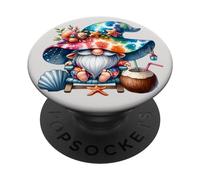 Summer GNOME with Tie Dye Hat and Coconut for Beach Lover PopSockets PopGrip Adhésif