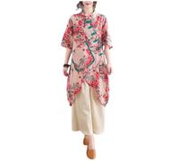 Summer Hanfu Cotton-Ramie Chemisier ample à manches 3/4 avec boutons grenouille chinoise A2, multicolore, Taille L