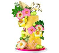Summer hawaiian partydeco,SANYUANHE 25 Pièces Décoration gâteau Hawaï,Tropicale palm leaves cupcake toppers,Palmier flamingo et fleurs accessoires photo booth thème plage