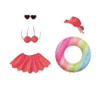 Summer Hawaiian Porch Goose Outfit | Bikini Dress Costume Set With Hat Sunglasses & Float Ring | Polyester Garden Lawn Outdoor Patio Decoration For 23 Inch Goose Statue Seasonal Summer Decor