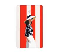 Summer in Stripes Minimaliste Woman Single Toggle Blank Wall Plate Light Switch Cover Decorative 1 Gang for Kitchen Room Bathroom Size 11.4 x 7 cm