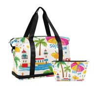 Summer Island Sac à main multifonction avec poche nasale, sangle réglable, pour gym, sport, avion, voyage, pour homme et femme, couleur noix de coco, blanc
