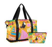Summer Island Sac de voyage pour articles personnels Orange noix de coco avec poche humide Sangle réglable Sac d'entraînement pour entraînement étanche pour homme et femme