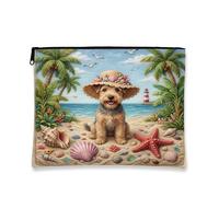 Summer Lakeland Terrier Trousse de maquillage de plage 17,8 x 22,9 cm pour sac à main de voyage, pochette cosmétique de plage pour femme, trousse de toilette tropicale portable en toile avec fermeture