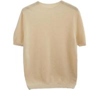 Summer Mens Lightweight Breathable Top Fashionable Solid Color Crew Neck Short Sleeve(Rice,S)