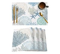 Summer Ocean Lot de 6 sets de table antidérapants et lavables faciles à nettoyer pour salle à manger/bord de mer, restaurant, décoration de fête, 33 x 48,3 cm