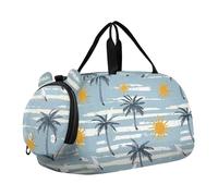 Summer Palm Trees Sac de sport à rayures bleues avec compartiment à chaussures Sac de transport multifonction pour voyage, sport, week-end, Palmiers d'été à rayures bleues