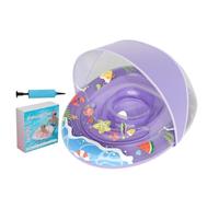 Summer Pool Float Double Ring Swim Seat Cartoon Inflatable Swimming Ring with Canopy for Kids 0-3 Years Old Beach Water Toy Float Boat for Swimming Pool Water Park Family Use