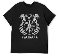 Summer Print T Shirt Men Short Sleeve Viking Legend T-Shirt Retro Tee Valhalla Odin Tops Cotton Black 3XL