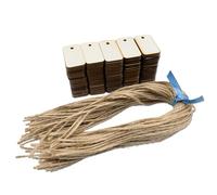 Summer-Ray - Lot de 100 petites étiquettes vierges en bois avec 100 ficelles de jute - Mini étiquettes en contreplaqué découpées au laser pour étiquettes de prix, identification de bouteilles et