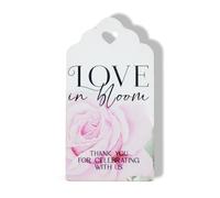 Summer-Ray Lot de 50 étiquettes florales « Love in Bloom » avec découpe en forme de cœur - Étiquettes cadeaux de remerciement pour fêtes prénuptiales et célébrations