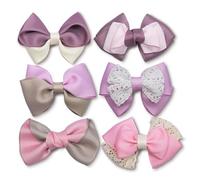 Summer-Ray Lot de 6 nœuds à cheveux en ruban gros-grain pour filles - Fait à la main - Rose, mauve et lilas - Accessoires pour cheveux pour enfants et filles