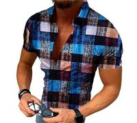 Summer Short Sleeve Plaid Print Retro Shirt Men's Loose Breathable Oversized Clothing Luxury Shirt Beach Street Top(Color 1,5XL)