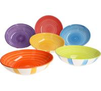 Summer Stripes Lot de 6 assiettes à soupe 600ml rayures multicolores assiette creuse faïence