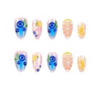 Summer Style Lot de 30 faux ongles courts à presser Amande 3D Dégradé myrtille pour une application facile