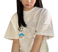 Summer Tee Cute Puppy Printed Short Sleeve Loose Men and Women Couples Dress Casual T-Shirt Wear