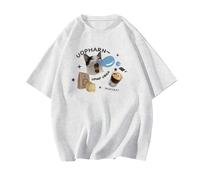 Summer Tee Cute Yawning Kitten Printed Short Sleeve Loose Men and Women Couples Dress Casual T-Shirt Wear