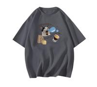 Summer Tee Cute Yawning Kitten Printed Short Sleeve Loose Men and Women Couples Dress Casual T-Shirt Wear