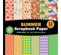 Summer Themed Scrapbook Paper: Fruits, Flowers, Polka Dots, Stripes Sheets for Journaling, Origami, Cards, Invitations - 12 Designs - 2 Sheets/Design - 8.5"x8.5"