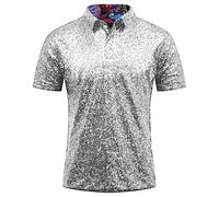 Summer Top, Chemises à Manches Courtes DéContractéEs pour Hommes à Paillettes Et Revers Style Disco AnnéEs 70 IdéAles pour Les SoiréEs en BoîTe De Nuit