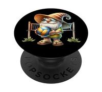 Summer Vacation GNOME in Green Flip Flops Beach Volleyball PopSockets PopGrip Adhésif