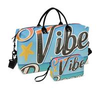 Summer Vibes Beach Vintage Poster Personal Item Travel Bag Carry On Weekend Bag Sports Tote Gym Bag with Toiletry Bag for Gym Set 2 Pcs Set Bolsas Para