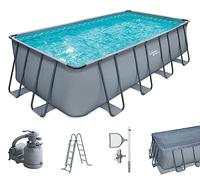 Summer Waves Frame Pool Kit complet | Rectangulaire 549 x 274 x 132 cm Gris | Piscine hors-sol | Piscine de jardin & piscine avec pompe à filtre à sable, non-tissé de sol, bâche et échelle d'entrée