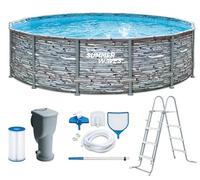 Summer Waves Frame Pool Kit complet | Rond 427 x 107 cm aspect pierre grise | Piscine hors-sol | Piscine de jardin & piscine avec pompe à filtre