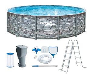 Summer Waves Frame Pool Kit complet | Rond 427 x 107 cm aspect pierre grise | Piscine hors-sol | Piscine de jardin & piscine avec pompe à filtre