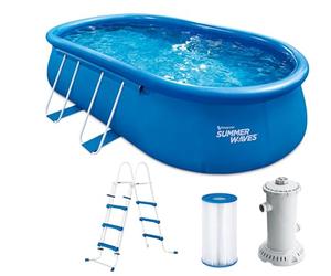 Summer Waves Quick Pool Kit complet piscine gonflable ovale Bleu 549 x 345 x 107 cm