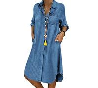 Summer Women's V Neck Short Sleeve Cotton Linen Shirt Split Robe Vintage Casual Vest Dress