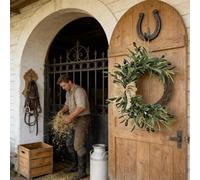 Summer Wreath, Spring Wreaths for Front Door, Artificial Greenery, Front Door Wreaths for All Seasons, Rustic Realistic Olive Leaves Indoor Outdoor Living Room Bedroom Wall Mantle