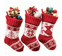 Summerdate Lot de 3 mini chaussettes de Noël en tricot de 17 cm - Classiques et mignonnes - À suspendre - Décoration de sapin de Noël (3 pièces)
