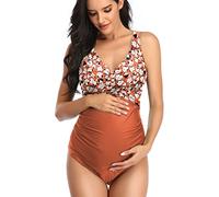 SUMMERSUNSHINE Maillot de bain une pièce de maternité croisé sur le devant, Coton marron, XX-Large
