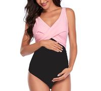 SUMMERSUNSHINE Maillot de bain une pièce de maternité croisé sur le devant - Maillot de bain de grossesse - Bikini de maternité, rose/noir, Taille L