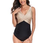 SUMMERSUNSHINE Maillot de bain une pièce de maternité croisé sur le devant - Maillot de bain de grossesse - Bikini de maternité, Noir kaki., XX-Large