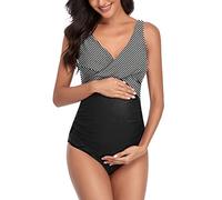 SUMMERSUNSHINE Maillot de bain une pièce de maternité croisé sur le devant - Maillot de bain de grossesse - Bikini de maternité, noir/rayures, Taille M