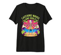Summerween Art Attraper Les Vagues Squelette et âmes T-Shirt Haut de Gamme