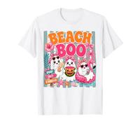 Summerween Fantôme Flamant Rose Flotteur Plage Halloween Pastèque T-Shirt