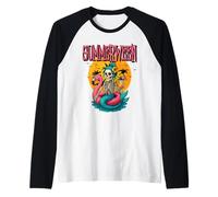 Summerween Skeleton Mermaid Flamingo Floatie Halloween Beach Manche Raglan