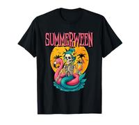 Summerween Skeleton Mermaid Flamingo Floatie Halloween Beach T-Shirt