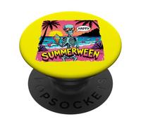 Summerween Squelette avec crème glacée Scène de Plage PopSockets PopGrip Adhésif