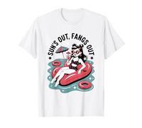 Summerween Sun's Out Fangs Out Funny Summer Halloween Pool T-Shirt