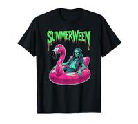 Summerween Zombie Squelette Flamant Rose Gothique Halloween Plage T-Shirt