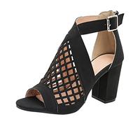 SummerWide Fit Sandales pour femme Chaussures d'été Mode pour la bouche Fermeture éclair Dames Sandales creuses pour femme Sandales compensées, Noir , 38 EU