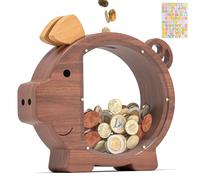 Summidate Tirelire en Bois Personnalisable pour garçons, Filles, Enfants, Grande factures, pièces de Monnaie, Pot d'économie, Cadeau d'anniversaire pour Enfants (Walnut-piggybank-FBA, XL)