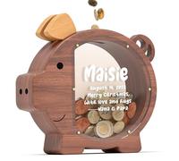 Summidate Tirelire en Bois Personnalisable pour garçons, Filles, Enfants, Grande factures, pièces de Monnaie, Pot d'économie, Cadeau d'anniversaire pour Enfants (Walnut-piggybank-fbm, XL)